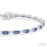 4X2 MM Baguette Cut Sapphire and 1 1/10 Ctw Art Deco Round Cut Diamond Precious Bracelet in 14K White Gold