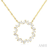 3/8 Ctw Circle Baguette and Round Cut Diamond Scatter Pendant With Chain in 10K Yellow Gold