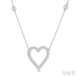 1/2 Ctw Heart Pendant Round Cut Diamond Fashion Station Necklace in 10K White Gold