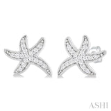 1/8 Ctw Petite Milgrain Starfish Round Cut Diamond Fashion Stud Earring in 10K White Gold