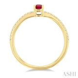5x3 MM Emerald Shape Ruby and 1/10 Ctw Petite Round Cut Diamond Precious Fashion Ring in 10K Yellow Gold