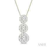 1/4 Ctw Lovebright 3 stone Essential Round Cut Diamond Pendant with Chain in 14K Yellow and White Gold