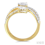 1.00 ctw East West Pear and Round Cut Diamond Split Open End Fashion Ring in 14K Yellow Gold