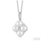 5x5 MM Round Shape Floral Cultured Pearls and 1/10 ctw Round Cut Diamond Fashion Pendant With Chain in 10K White Gold