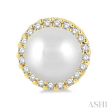 5.5 MM Round Shape Cultured Pearls and 1/8 Ctw Petite Round Cut Diamond Halo Fashion Stud Earring in 10K Yellow Gold