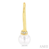 5.5 MM Round Shape Cultured Pearls and 1/20 ctw Round Cut Diamond Petite Fashion Earring in 10K Yellow Gold