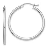 14k White Gold Polished 2x30mm Lightweight Tube Hoop Earrings