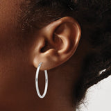 14k White Gold Polished 2mm Oval Tube Hoop Earrings