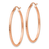 14k Rose Gold Polished Lightweight Large Diamond-cut Tube Hoop Earrings