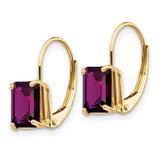 14k 7x5mm Emerald Cut Amethyst Leverback Earrings