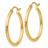 14k Polished 2x25mm Tube Hoop Earrings