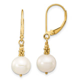 14k 8-9mm White Near-Round Freshwater Cultured Pearl Dangle Leverback Earrings