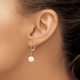 14k 8-9mm White Near-Round Freshwater Cultured Pearl Dangle Leverback Earrings