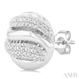 1/10 Ctw Bold Twisted Rib Round Cut Diamond Bold Fashion Stud Earring in Sterling Silver