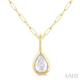 1/5 Ctw Pear Cut Bezel Set Diamond Fashion Pendant With Paperclip Chain in 14K yellow Gold