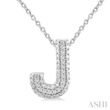 1/20 ctw Bubble Accent Initial 'J' Round Cut Diamond Fashion Pendant With Chain in Sterling Silver