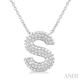 1/20 ctw Bubble Accent Initial 'S' Round Cut Diamond Fashion Pendant With Chain in Sterling Silver