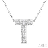 1/20 ctw Bubble Accent Initial 'T' Round Cut Diamond Fashion Pendant With Chain in Sterling Silver