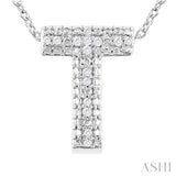 1/20 ctw Bubble Accent Initial 'T' Round Cut Diamond Fashion Pendant With Chain in Sterling Silver