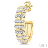 1/4 ctw Ribbed Round Cut Diamond Half Hoop Earring in 10K Yellow Gold