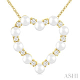 3 MM Round Shape Cultured Pearl and 1/5 ctw Heart Shape Round Cut Diamond Pendant With Chain in 14K Yellow Gold