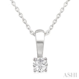 1/10 Ctw Prong Set Round Cut Diamond Solitaire Pendant With Chain in 14K White Gold