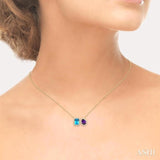 8X6 MM Emerald Cut Blue Topaz and Pear Cut Amethyst and 1/3 ctw Toi Et Moi Round Cut Diamond Semi Precious Fashion Pendant With Chain 14K Yellow Gold