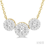 1 1/2 Ctw 3-Stone Lovebright Round Cut Diamond Necklace in 14K Yellow & white Gold