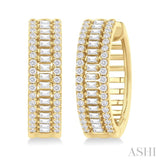 1 ctw Baguette and Round Cut Diamond Fashion Huggies in 14K Yellow Gold