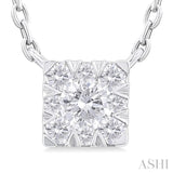 1/10 Ctw  Lovebright Petite Square Shape Round Cut Diamond Fashion Pendant With Chain in 10K White Gold