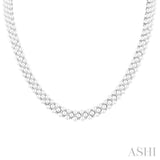 3 MM Round Shape Cultured Pearl and 2 1/5 ctw Triple Row Round Cut Diamond Fashion Necklace in 14K White Gold