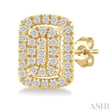 1/5 ctw Double Halo Emerald Shape Petite Round Cut Diamond Fashion Stud Earring in 10K Yellow Gold