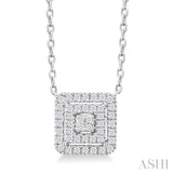1/6 ctw Double Halo Square Shape Petite  Round Cut Diamond Fashion Pendant With Chain in 10K White Gold