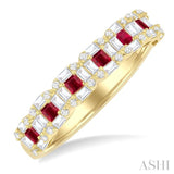 2.00 MM Princess Cut Ruby and 1/2 ctw Baguette & Round Cut Diamond Precious Ring in 14K Yellow Gold