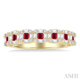 2.00 MM Princess Cut Ruby and 1/2 ctw Baguette & Round Cut Diamond Precious Ring in 14K Yellow Gold
