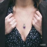 7 MM Heart Shape Amethyst and 1/20 Ctw Single Cut Diamond Semi-Precious Pendant in 14K White Gold with Chain