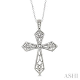 1/20 Ctw Round Cut Diamond Cross Pendant in Sterling Silver with Chain