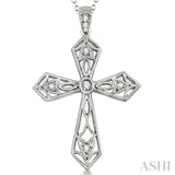 1/20 Ctw Round Cut Diamond Cross Pendant in Sterling Silver with Chain