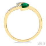 6x4 MM Pear Shape Emerald and 1/10 Ctw Round Cut Diamond Precious Ring in 10K Yellow Gold