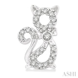 1/8 Ctw Petite Cat Motif Round Cut Diamond Fashion Stud Earring in 10K White Gold
