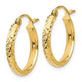 14K Diamond-cut 2.8x18mm Hollow Hoop Earrings