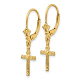 14K Mini Cross with Heart Leverback Earrings