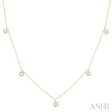 3/8 Ctw Dangle Circular Motif Fusion Baguette and Round Cut Diamond Station Necklace in 10K Yellow Gold