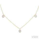 3/8 Ctw Dangle Circular Motif Fusion Baguette and Round Cut Diamond Station Necklace in 10K Yellow Gold