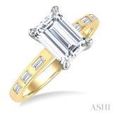 1/4 Ctw Emerald Shape Baguette and Round Cut Diamond Semi-Mount Engagement Ring in 14K Yellow and White Gold