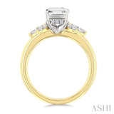 1/2 Ctw Emerald Shape Marquise and Round Cut Diamond Semi-Mount Engagement Ring in 14K Yellow and White Gold