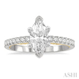 1/4 Ctw Marquise Shape Round Cut Diamond Semi-Mount Engagement Ring in 14K White and Yellow Gold