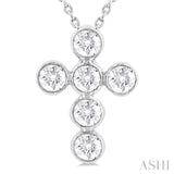 3/4 Ctw Round Cut Diamond 6-Stone Bezel Set Cross Pendant With Chain in 14K White Gold