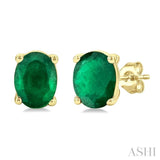 4X3 MM Oval Shape Emerald Precious Stud Earrings in 14K Yellow Gold