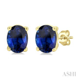 4X3 MM Oval Shape Sapphire Precious Stud Earrings in 14K Yellow Gold